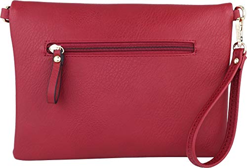 B BRENTANO Fold-Over Envelope Wristlet Clutch Crossbody Bag (Red) - Pink and Caboodle