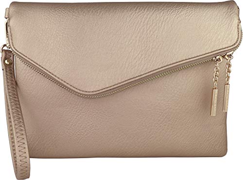 B BRENTANO Fold-Over Envelope Wristlet Clutch Crossbody Bag (Rose Gold) - Pink and Caboodle