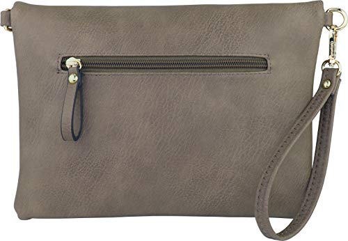 B BRENTANO Fold-Over Envelope Wristlet Clutch Crossbody Bag (Stone.) - Pink and Caboodle
