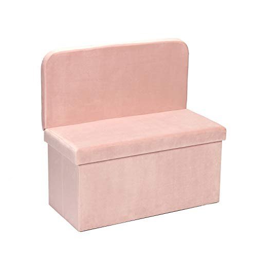 B FSOBEIIALEO Storage Ottoman with Seat Back, Folding Footstool Foot Rest Ottomans Shoes Bench Cube Box Velvet (Pink, Large) - Pink and Caboodle
