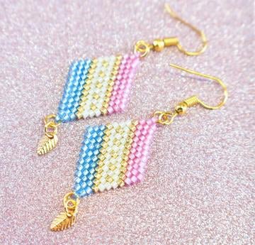 Baby Blue, Baby Pink and Gold Diagonal Geometric Delica Earrings - Pink and Caboodle