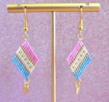 Baby Blue, Baby Pink and Gold Diagonal Geometric Delica Earrings - Pink and Caboodle