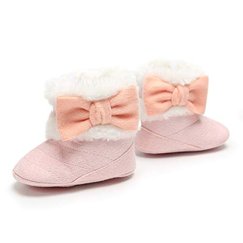 Baby Boy or Girl Fuzzy Warm Ankle Snow Boots w/Bow Knot Accent (3 colors) - Pink and Caboodle