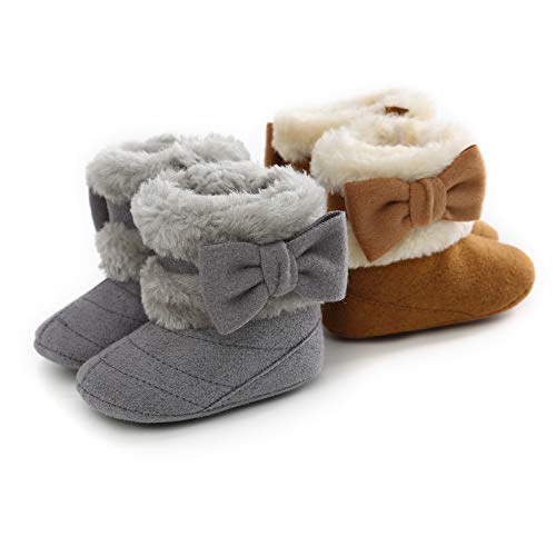 Baby Boy or Girl Fuzzy Warm Ankle Snow Boots w/Bow Knot Accent (3 colors) - Pink and Caboodle