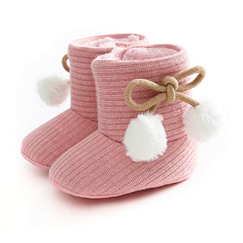 Baby Boy or Girl Fuzzy Warm Ankle Snow Boots w/Pom Pom Accents  (4 colors)