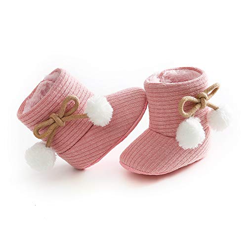 Baby Boy or Girl Fuzzy Warm Ankle Snow Boots w/Pom Pom Accents (4 colors) - Pink and Caboodle