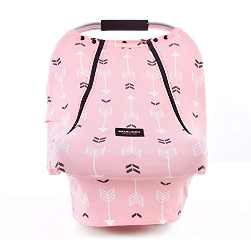 Baby Car Seat Covers-Acrabros Multifunctional Infant Carseat Canopy for Boys Girls,Stretchy Breathable Adjustable Peep Window Universal Fit Pink
