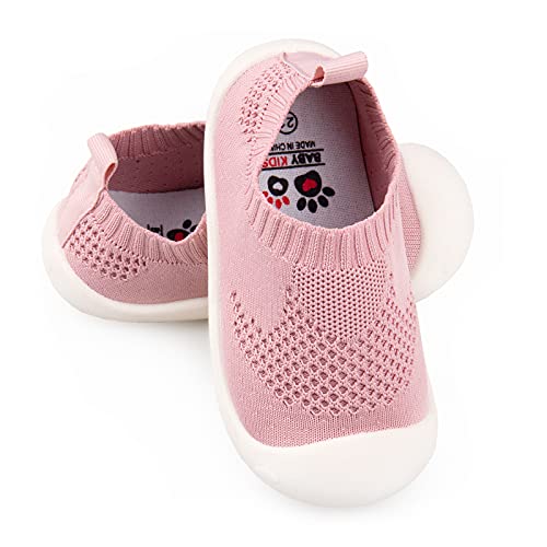 Baby First-Walking Shoes 1-4 Years Kid Shoes Trainers Toddler Infant Boys Girls Soft Sole Non Slip Cotton Mesh Breathable Lightweight Slip-on Sneakers Outdoor(Pink,4 Toddler) T15