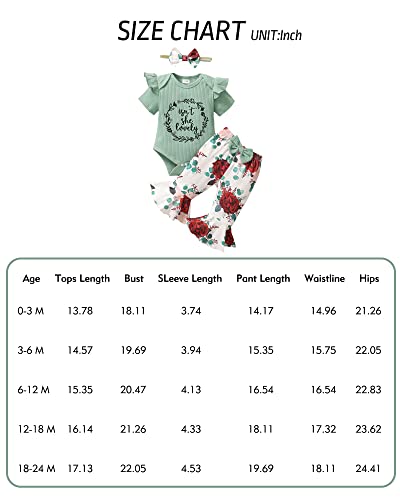 Baby Girl Clothes 0-3 Months Newborn Infant Outfits Summer One Piece Romper Letter Tops Flower Flare Pants baby girls' clothing Set Cute Headband Gifts Green - Pink and Caboodle