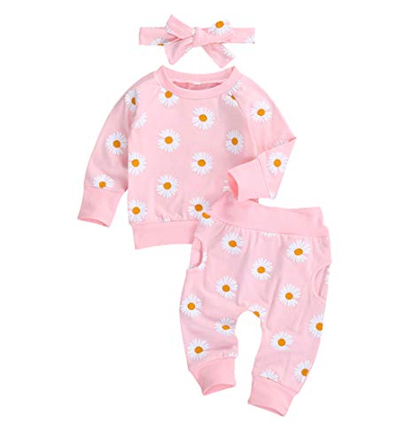 Baby Girl Newborn-to-Toddler Sweatshirt Top & Pants Clothes Set w/Headband  (3 colors)