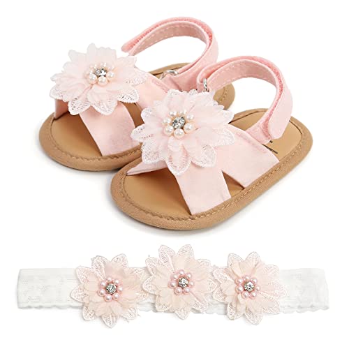 Baby Girls Mary Jane Flats with Floral Princess Wedding Dress Sandals Soft Newborn Infant Crib First Walker Prewalker