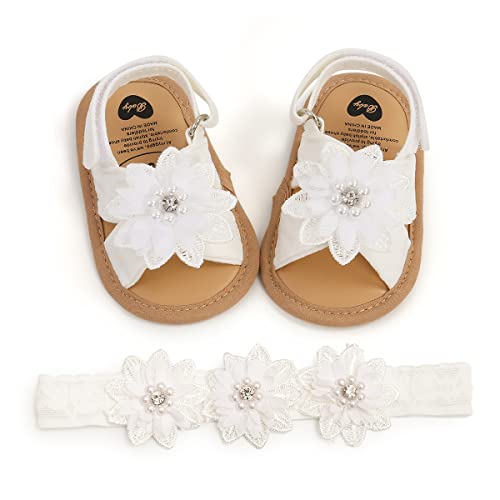 Baby Girls Mary Jane Flats with Floral Princess Wedding Dress Sandals Soft Newborn Infant Crib First Walker Prewalker