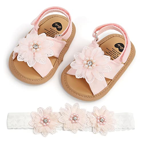 Baby Girls Mary Jane Flats with Floral Princess Wedding Dress Sandals Soft Newborn Infant Crib First Walker Prewalker - Pink and Caboodle