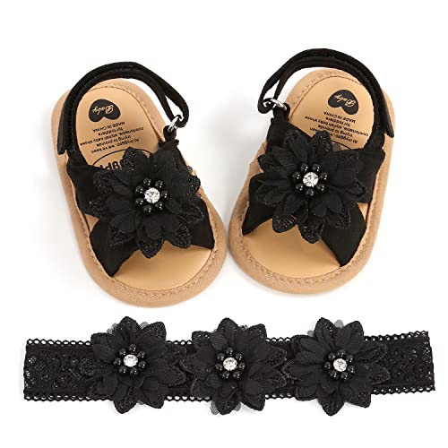 Baby Girls Mary Jane Flats with Floral Princess Wedding Dress Sandals Soft Newborn Infant Crib First Walker Prewalker