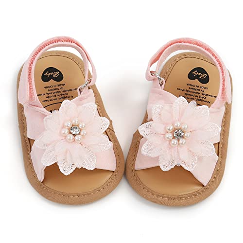 Baby Girls Mary Jane Flats with Floral Princess Wedding Dress Sandals Soft Newborn Infant Crib First Walker Prewalker - Pink and Caboodle