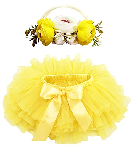 Baby Girl's Soft Fluffy Tutu Skirt with Diaper Cover & Flower Headband, 4 Sizes (12 colors) - Pink and Caboodle