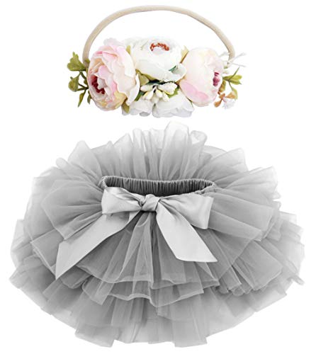 Baby Girl's Soft Fluffy Tutu Skirt with Diaper Cover & Flower Headband, 4 Sizes (12 colors) - Pink and Caboodle