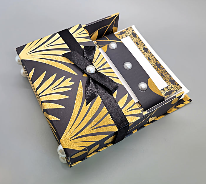 42-Pc Stationery For Him Gift Box Set w/Reusable Desktop Organizer Box & Gold Pen - Black & Gold Geometric