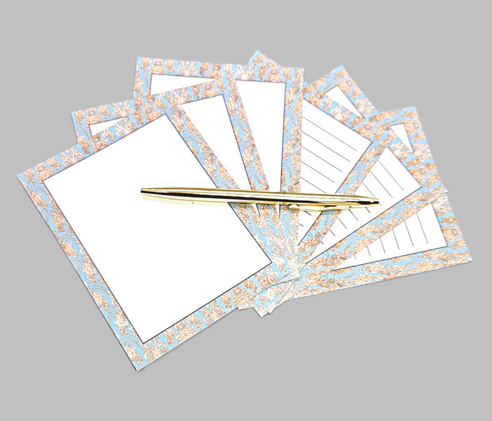 42-Pc Stationery Gift Box Set w/Reusable Desktop Organizer Box & Gold Pen - Blue & Ivory Lace