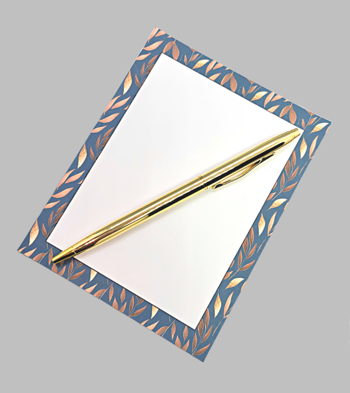 42-Pc Stationery Gift Box Set w/Reusable Desktop Organizer Box & Gold Pen - Brown & Gold Leaves
