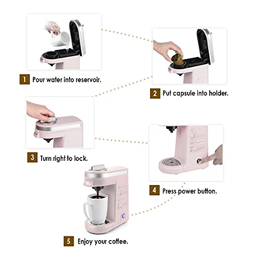 CHULUX Single Serve Coffee Maker,One Button Operation with Auto Shut-Off for Coffee and Tea with 5 to 12 Ounce,Pink - Pink and Caboodle