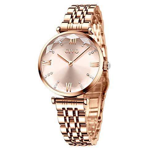 CIVO Watches for Women, Rose Gold Womens Watch, 32mm Ladies Watch, Stainless Steel Metal Women's Wrist Watch, Fashion Elegant Diamond Analog Quartz Watch Gift for Her