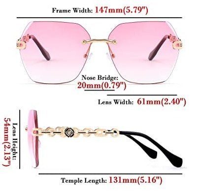 Classic Rimless Women's Metal Frame Hexagon Sunglasses (7 colors) - Pink and Caboodle