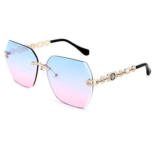 Classic Rimless Women's Metal Frame Hexagon Sunglasses (7 colors) - Pink and Caboodle