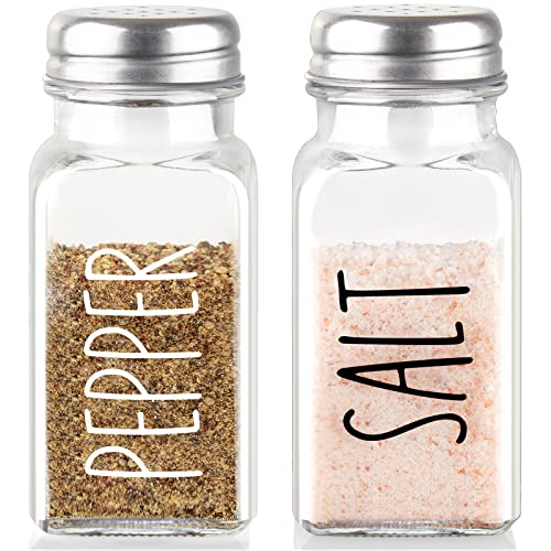 Clear Glass Salt and Pepper Shakers - Farmhouse Salt Shakers Set for Kitchen or Countertop, Transparent Pepper Shaker with Stainless Steel Lid, 2.7 oz - Pink and Caboodle