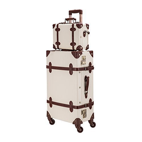 CO-Z Premium Vintage Luggage Set 24 Inches TSA Locks Wheel Suitcase with 12 Inches Hand Bag (Beige) - Pink and Caboodle