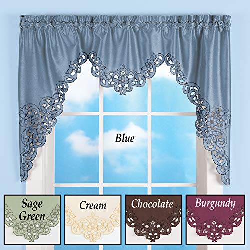 Collections Etc Elegant Scalloped Design Cut-Out and Embroidered Scroll Window Valance with Rod Pocket Top for Easy Hanging, Cream, 58" X 36" - Pink and Caboodle