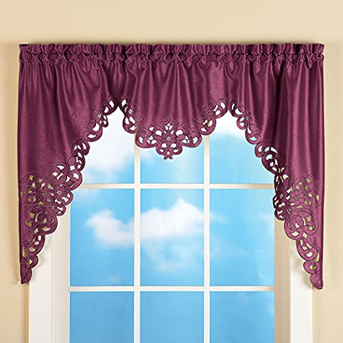 Collections Etc Elegant Scroll Window Valance Burgundy 58" X 36", Burgundy, 58" X 36" - Pink and Caboodle