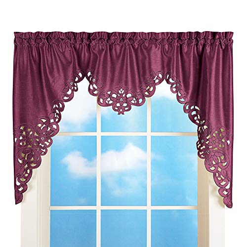 Collections Etc Elegant Scroll Window Valance Burgundy 58" X 36", Burgundy, 58" X 36" - Pink and Caboodle