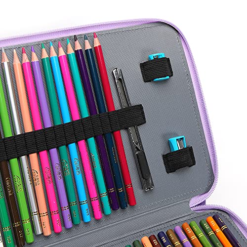 Colored Pencil Case 200 Slots Pen Pencil Bag Organizer with Handle Strap  Portable- Multilayer Holder for Colored Pencils & Gel Pen - Green 