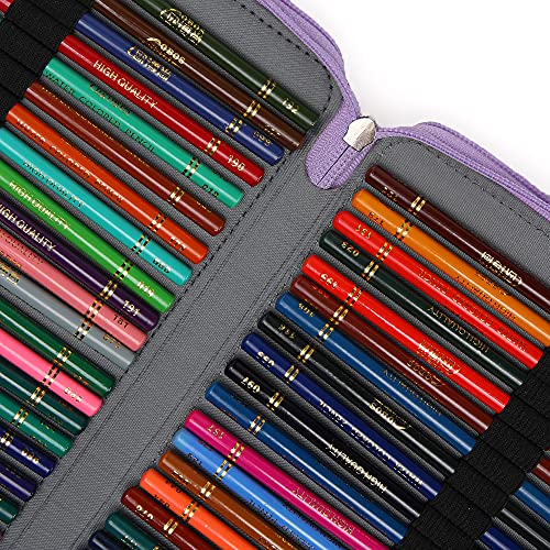 200 Slots Colored Pencil Organizer - Deluxe Pu Leather Pencil Case Holder  With Removal Handle Strap Pencil Box Large For Colored Pencils Watercolor  Pe
