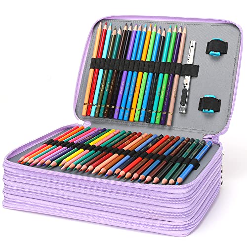 YZK 200 Slots colored Pencil case-Twill Oxford Pencil Holder with Zipper  closure colored Pencil Orangizer for Watercolor Pens or