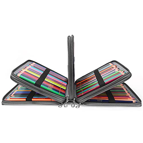 Colored Pencil Case - 200 Slots Pencil Holder with Zipper Closure Deluxe PU Leather Large Capacity Pencil Case for Watercolor Pens or Markers, Pencil Case Organizer for Artist (Black) - Pink and Caboodle
