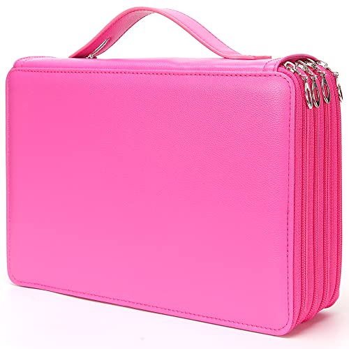 Colored Pencil Case - 200 Slots Pencil Holder with Zipper Closure Deluxe PU Leather Large Capacity Pencil Case for Watercolor Pens or Markers, Pencil Case Organizer for Artist (Rose Red)