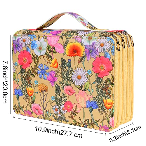 Colored Pencil Case - 200 Slots Pencil Holder with Zipper Closure Twill Fabric Large Capacity Pencil Case for Watercolor Pens or Markers, Pencil Case Organizer for Artist (Yellow Flower) - Pink and Caboodle