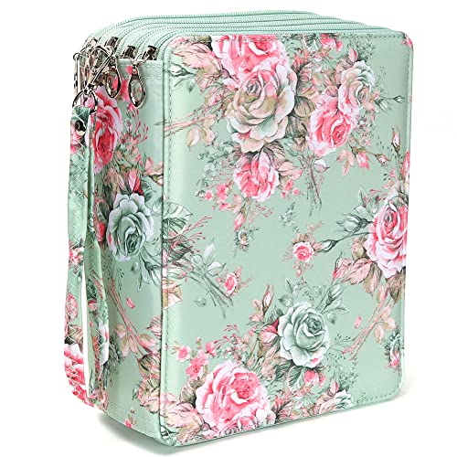 Colored Pencil Case - 252 Slots Pencil Holder with Zipper Closure Twill Fabric Large Capacity Pencil Case for Watercolor Pens or Markers, Pencil Case Organizer for Artist (Black Flower) - Pink and Caboodle