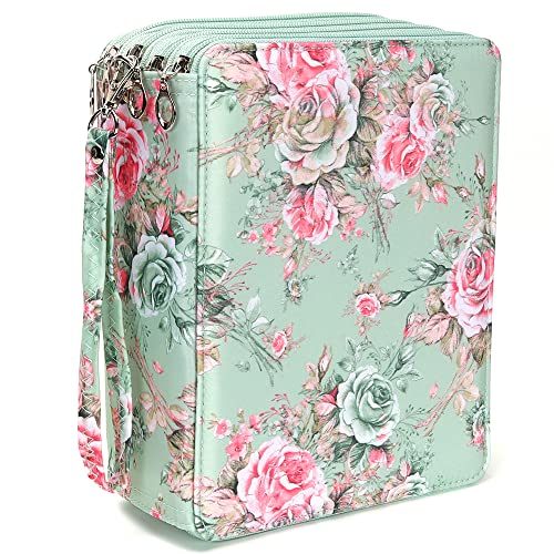 Colored Pencil Case - 252 Slots Pencil Holder with Zipper Closure Twill Fabric Large Capacity Pencil Case for Watercolor Pens or Markers, Pencil Case Organizer for Artist (Black Flower)