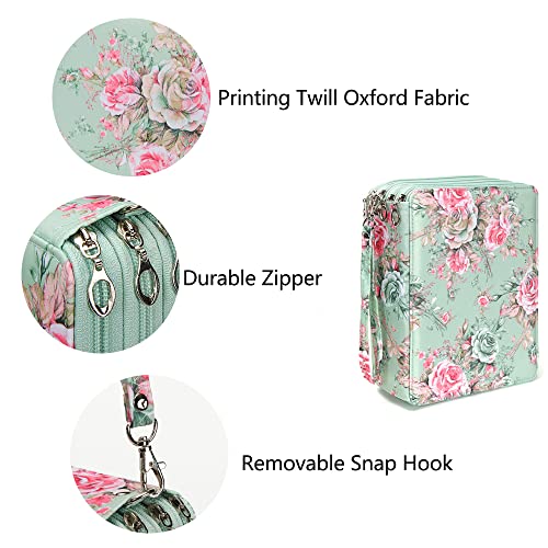 Colored Pencil Case - 252 Slots Pencil Holder with Zipper Closure Twill Fabric Large Capacity Pencil Case for Watercolor Pens or Markers, Pencil Case Organizer for Artist (Black Flower) - Pink and Caboodle