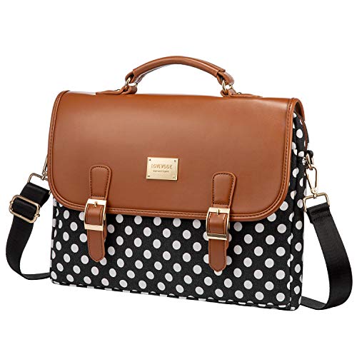Computer Bag Laptop Bag for Women Cute Laptop Sleeve Case for Work College, Polka-Brown, 14-Inch