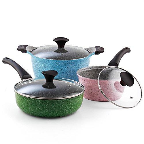 Cook N Home 6-Piece Nonstick Ceramic Coating Cookware Set, Multicolor - Pink and Caboodle