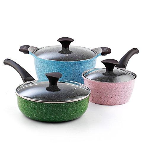 Cook N Home 6-Piece Nonstick Ceramic Coating Cookware Set, Multicolor