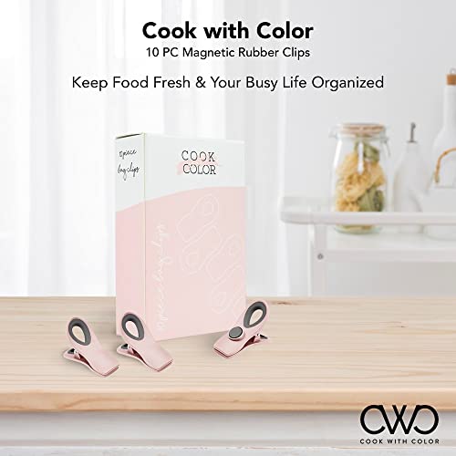COOK WITH COLOR 10 Pc Bag Clips with Magnet- Food Clips, Chip Clips, Bag Clips for Food Storage with Air Tight Seal Grip for Bread Bags, Snack Bags and Food Bags (Pink) - Pink and Caboodle