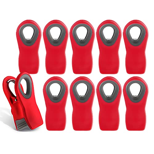 COOK WITH COLOR 10 Pc Bag Clips with Magnet- Food Clips, Chip Clips, Bag Clips for Food Storage with Air Tight Seal Grip for Bread Bags, Snack Bags and Food Bags (Red)