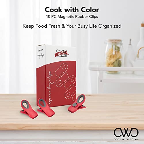 COOK WITH COLOR 10 Pc Bag Clips with Magnet- Food Clips, Chip Clips, Bag Clips for Food Storage with Air Tight Seal Grip for Bread Bags, Snack Bags and Food Bags (Red) - Pink and Caboodle