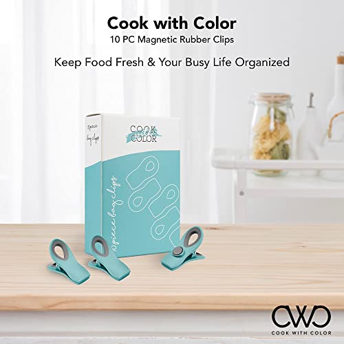 COOK WITH COLOR 10 Pc Bag Clips with Magnet- Food Clips, Chip Clips, Bag Clips for Food Storage with Air Tight Seal Grip for Bread Bags, Snack Bags and Food Bags (Teal) - Pink and Caboodle