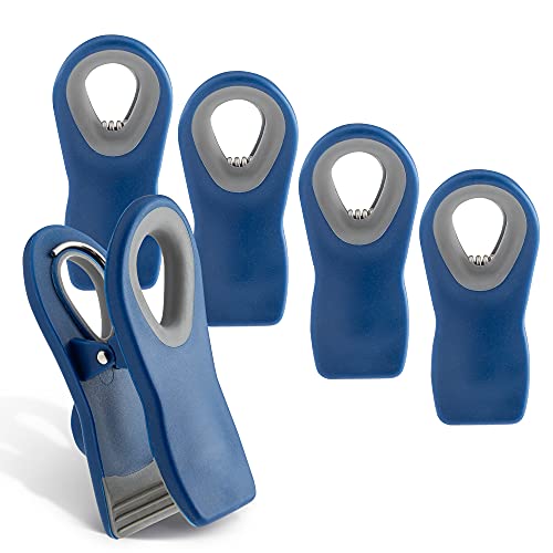 COOK WITH COLOR 5 Pc Chip Bag Clips- Kitchen Clips, Magnetic Chip Clips for Bags, Food Bag Clips with Airtight Seal (Blue)